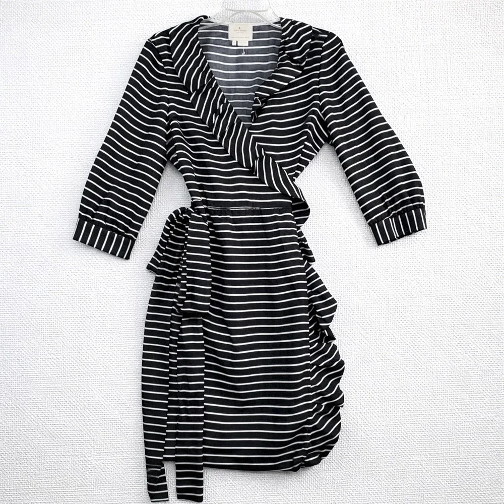 Striped Black & White Wrap Dress - Classic Women's Style